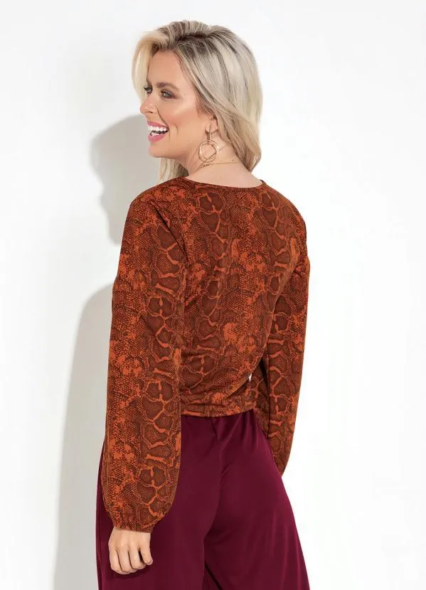 Moda Pop - Blusa Cobra Laranja com Mangas Longas Bufantes 2