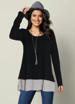 bonprix - Blusa com Abertura Costas Preta e Cinza - BONPRIX