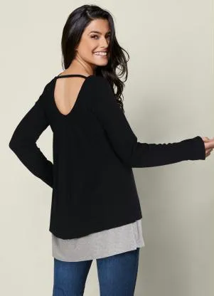 bonprix - Blusa com Abertura Costas Preta e Cinza - BONPRIX