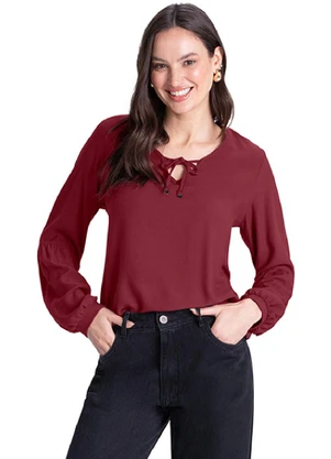 Outlet - Blusa com Amarração no Decote Feminino Preto - OUTLET