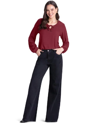 Outlet - Blusa com Amarração no Decote Feminino Preto - OUTLET