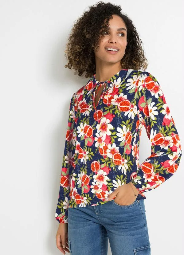 Queima Estoque - Blusa com Amarração no Decote Floral Azul 8