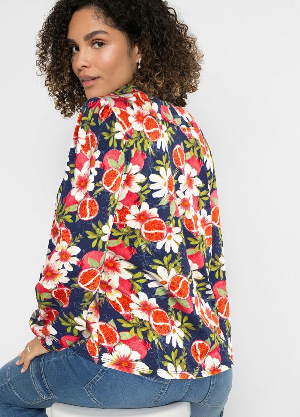 Outlet - Blusa com Amarração no Decote Floral Azul 2