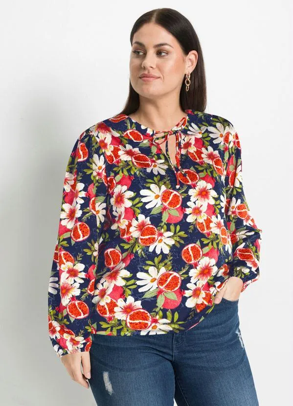 Queima Estoque - Blusa com Amarração no Decote Floral Azul 5