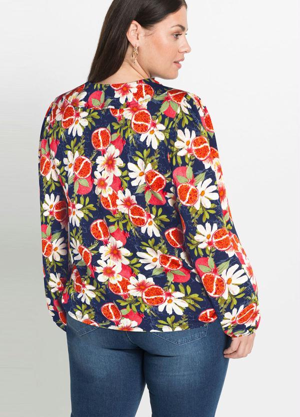 Outlet - Blusa com Amarração no Decote Floral Azul 5
