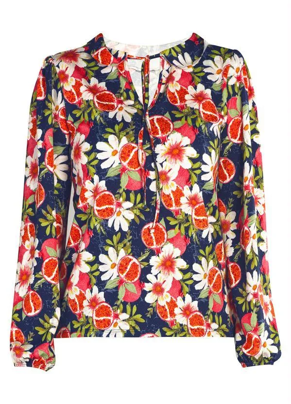 Queima Estoque - Blusa com Amarração no Decote Floral Azul 2