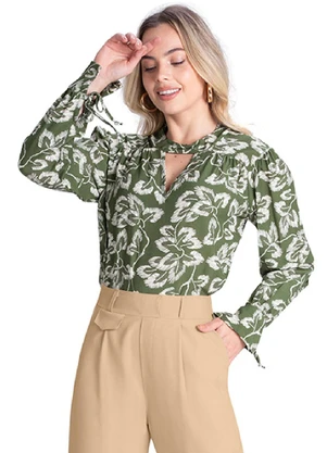 Outlet - Blusa com Amarração no Punho Feminino Verde - OUTLET