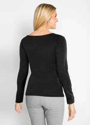 bonprix - Blusa com Amarração Preta - BONPRIX