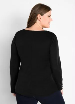bonprix - Blusa com Amarração Preta - BONPRIX