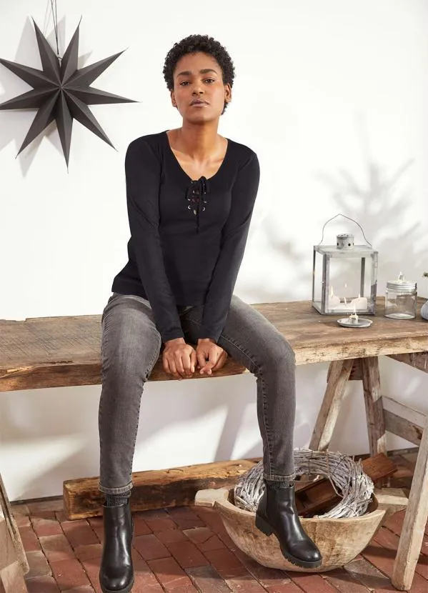 bonprix - Blusa com Amarração Preta 3