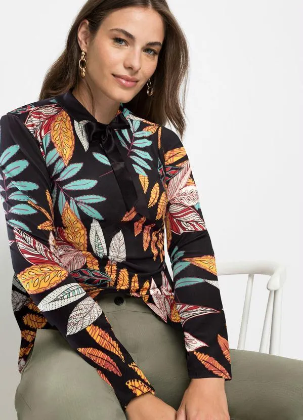 bonprix - Blusa com Amarração Preta