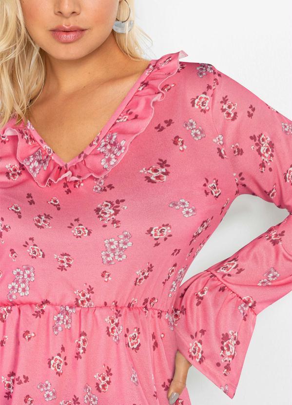 Outlet - Blusa com Babado Floral Rosa 3