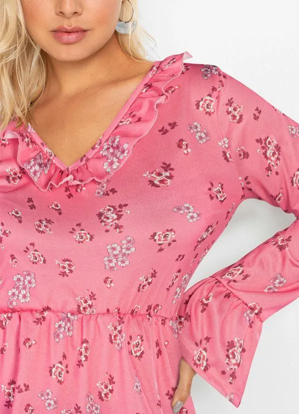 Queima Estoque - Blusa com Babado Floral Rosa 3
