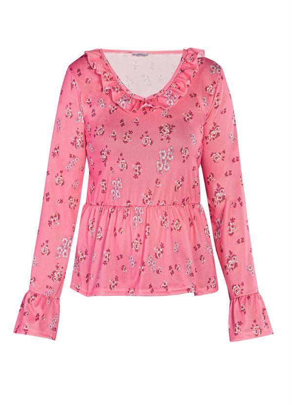 Outlet - Blusa com Babado Floral Rosa 2