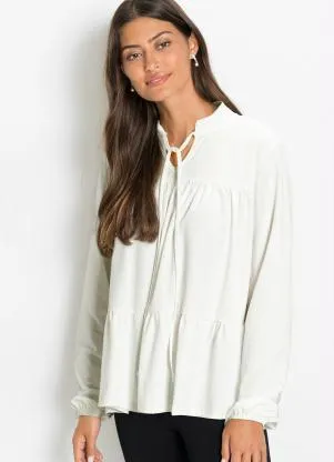 bonprix - Blusa com Babado Off White - BONPRIX