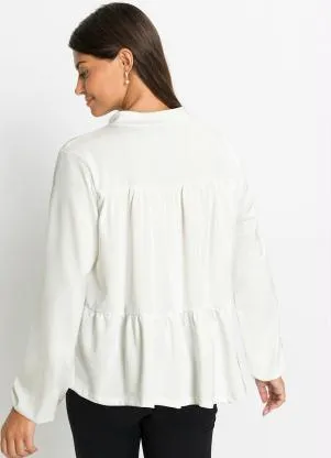 bonprix - Blusa com Babado Off White - BONPRIX