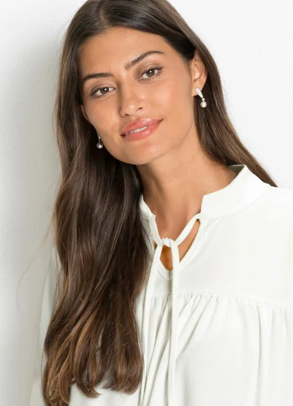 bonprix - Blusa com Babado Off White