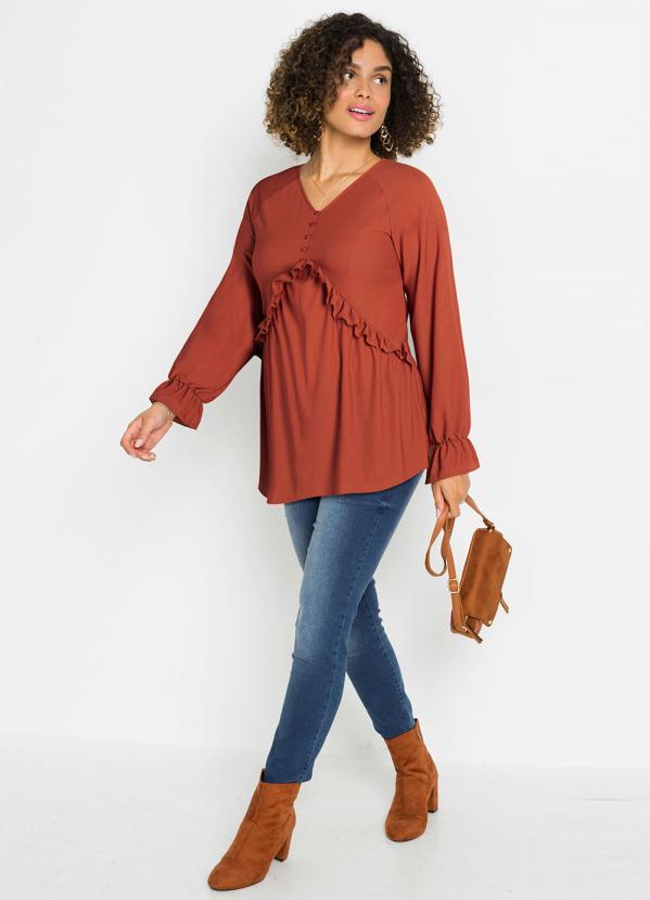 Outlet - Blusa com Babados Marrom 3