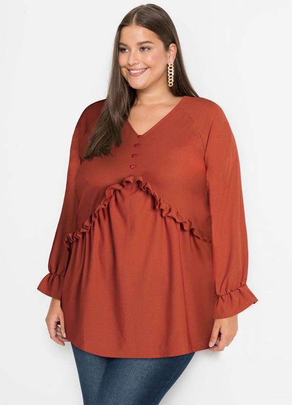 Outlet - Blusa com Babados Marrom 4