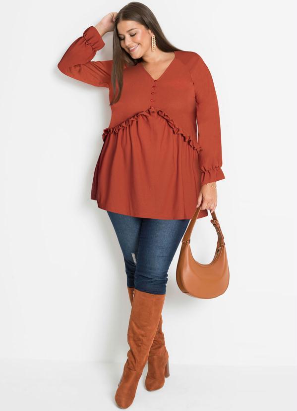 Outlet - Blusa com Babados Marrom 7