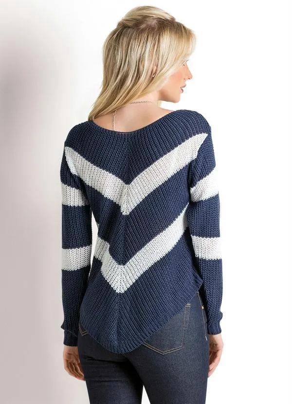 Janine - Blusa com Barra Assimétrica Marinho e Branca 2