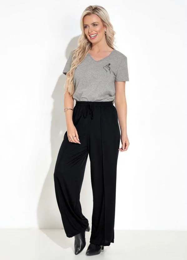 Moda Pop - Blusa com Bordado no Peito Mescla Cinza 3