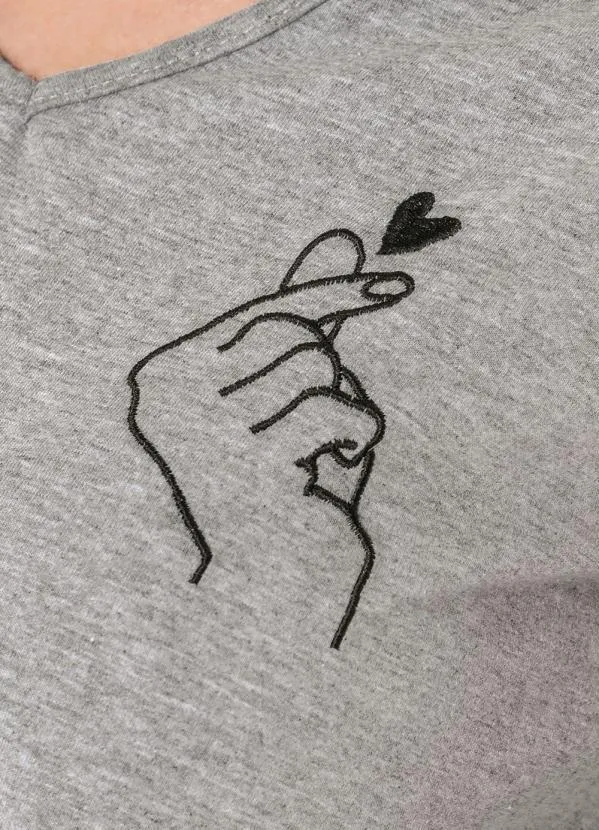 Moda Pop - Blusa com Bordado no Peito Mescla Cinza 5