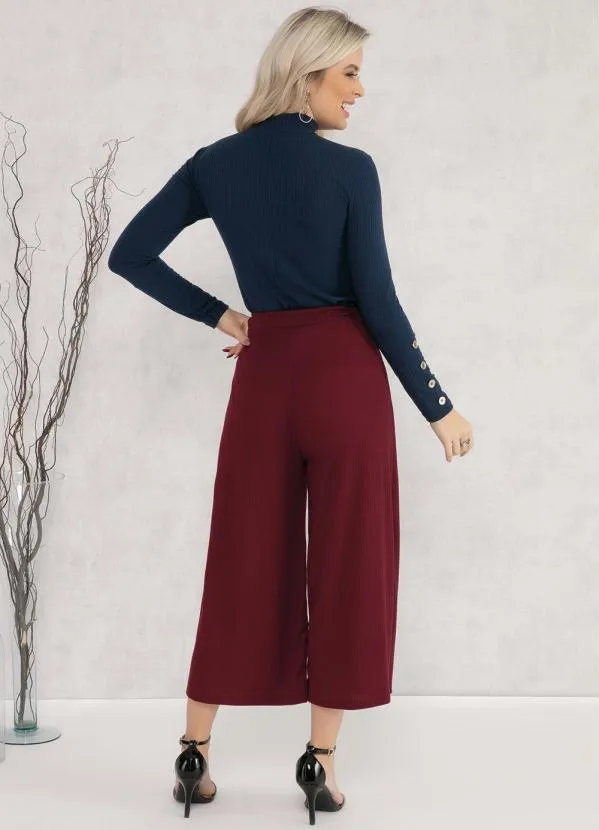 Moda Pop - Blusa com Botões Decorativos Azul Marinho 4