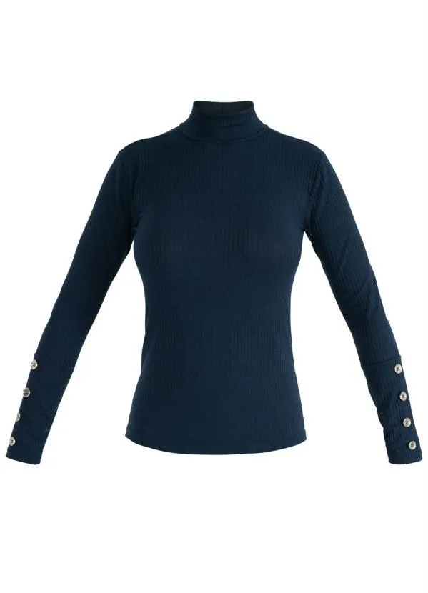 Moda Pop - Blusa com Botões Decorativos Azul Marinho 7