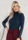 Moda Pop - Blusa Manga Longa Bordô com Botões Decorativos - variação: Azul Marinho