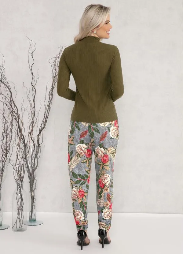 Moda Pop - Blusa com Botões Decorativos Verde Musgo 4