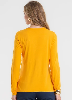 Rovitex - Blusa com Botões Manga Longa Amarelo - ROVITEX