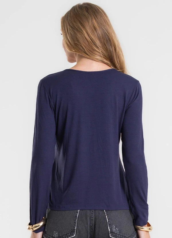 Rovitex - Blusa com Botões Manga Longa Azul 2