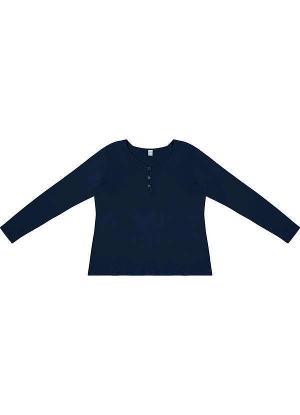 Rovitex - Blusa com Botões Manga Longa Azul 5