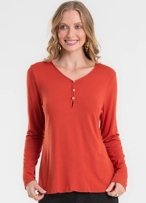 Rovitex - Blusa com Botões Manga Longa Laranja - ROVITEX