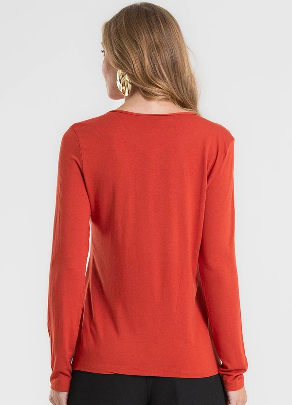 Rovitex - Blusa com Botões Manga Longa Laranja 2