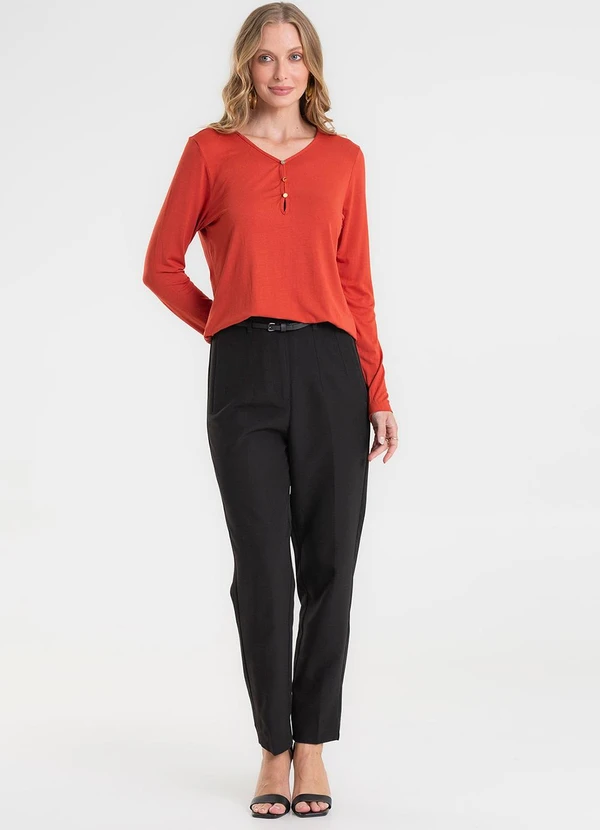 Rovitex - Blusa com Botões Manga Longa Laranja 3