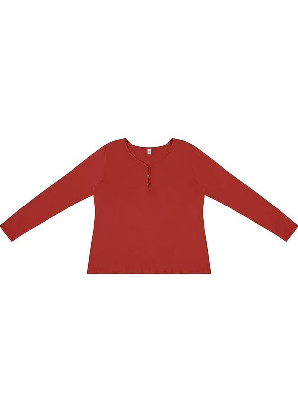 Rovitex - Blusa com Botões Manga Longa Laranja 5