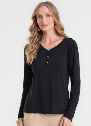 Rovitex - Blusa com Botões Manga Longa Preto - ROVITEX