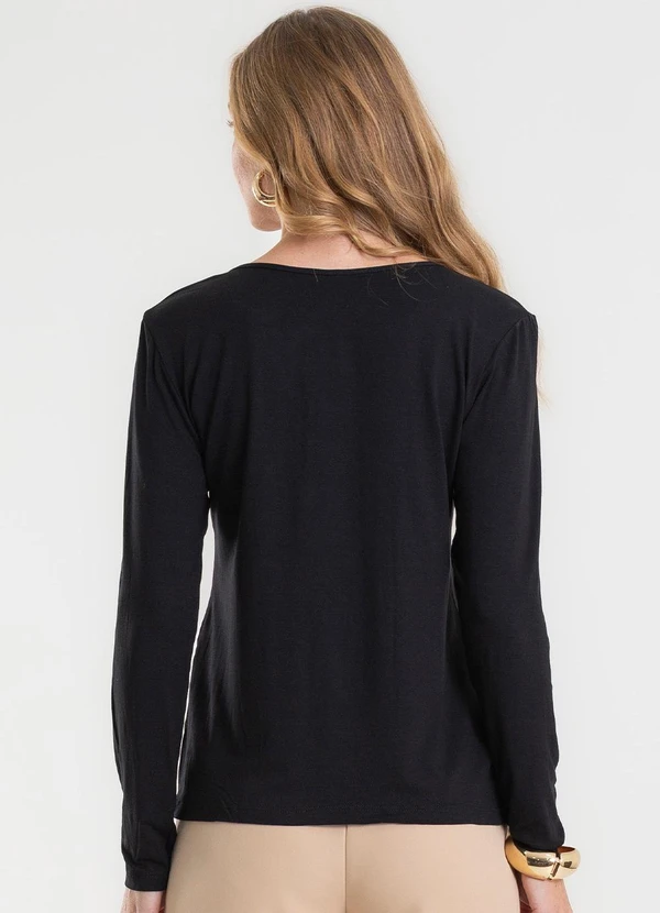 Rovitex - Blusa com Botões Manga Longa Preto 2
