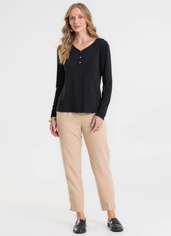 Rovitex - Blusa com Botões Manga Longa Preto 3