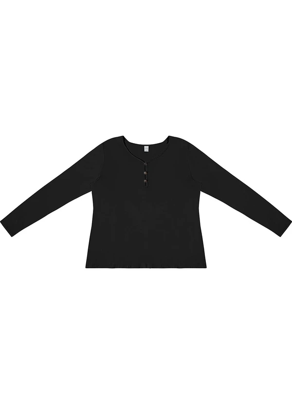 Rovitex - Blusa com Botões Manga Longa Preto 5