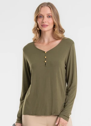 Rovitex - Blusa com Botões Manga Longa Verde - ROVITEX