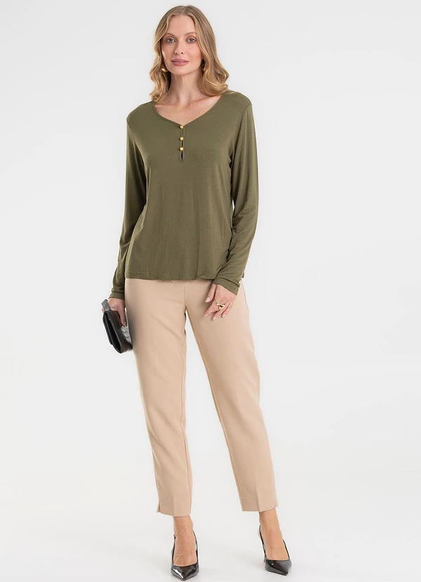 Rovitex - Blusa com Botões Manga Longa Verde 3