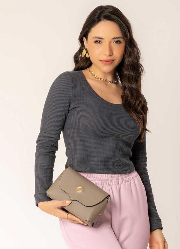 Cativa - Blusa com Decote Canoa e Manga Comprida Cinza