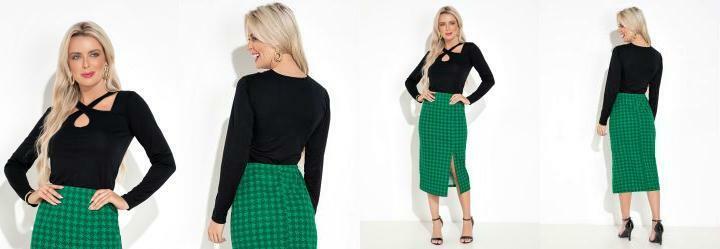 Blusa com Decote Cruzado e Mangas Longas Preta