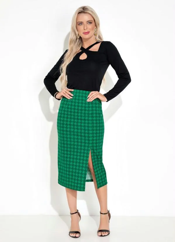 Moda Pop - Blusa com Decote Cruzado e Mangas Longas Preta 3