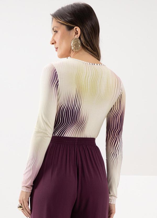 Lunender - Blusa com Decote Redondo em Malha Estampada Roxo 2