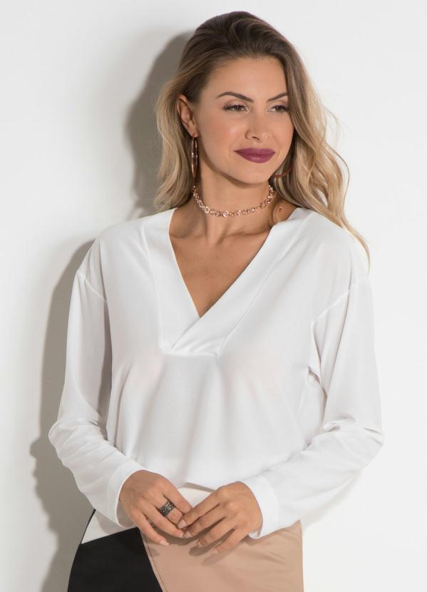 Quintess - Blusa com Decote V Quintess Off White 5
