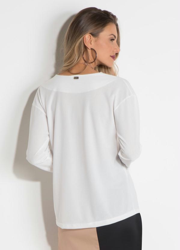 Quintess - Blusa com Decote V Quintess Off White 6